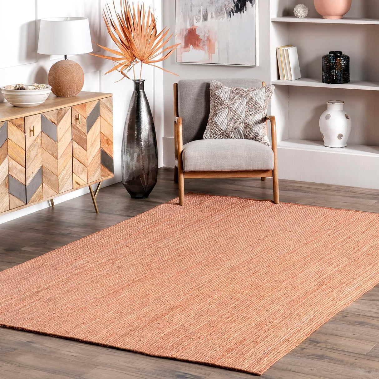 Hand-Woven Peach Natural Fiber Rug – Soft & Eco-Friendly Area Rug