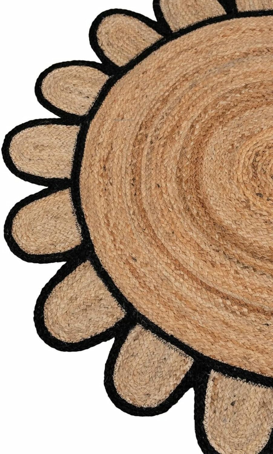 Scalloped Edge Jute Rug with Natural Border – Eco-Friendly Home Rug