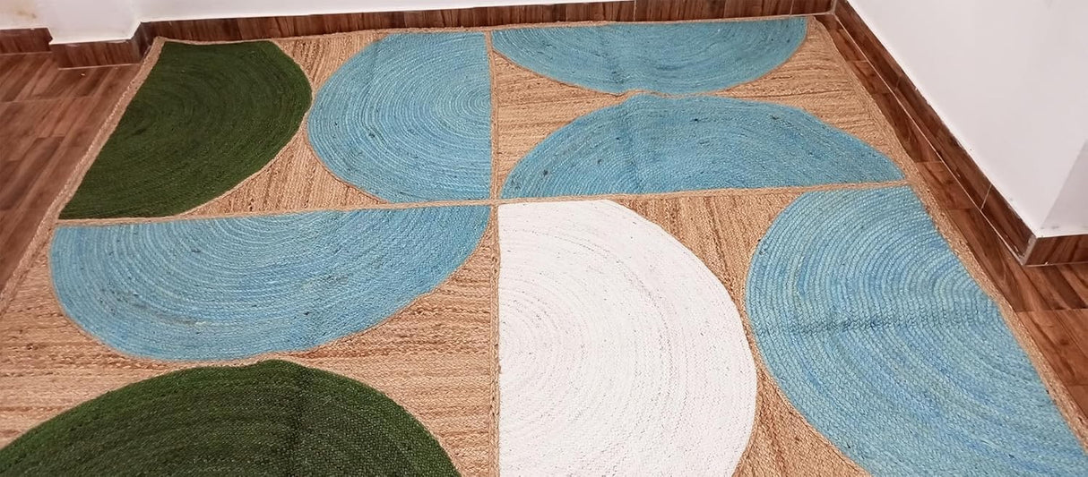 Handwoven Natural Jute Rug – Indian Geometric Area Carpet for Indoor Spaces
