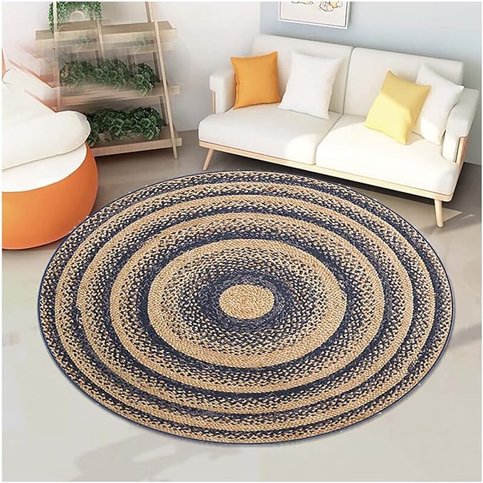 Indoor-Outdoor Round Braided Jute Rug – Modern Farmhouse Natural Fiber Rug