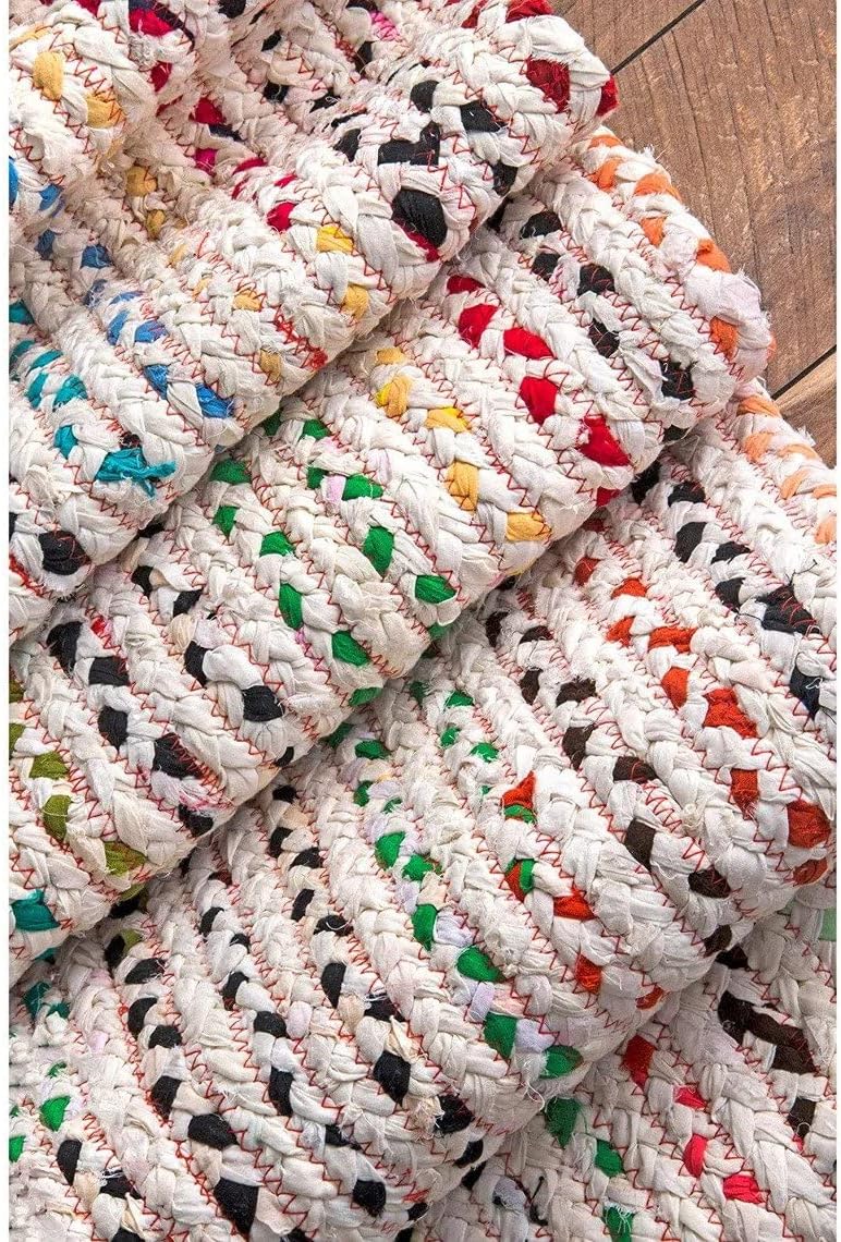 Braided White Ivory Chindi Cotton Area Rug