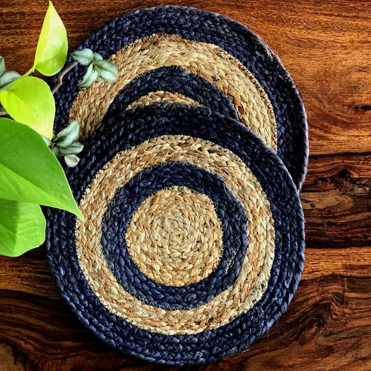 Round Braided Placemats,Handmade Braide Blue Border Design Coaster