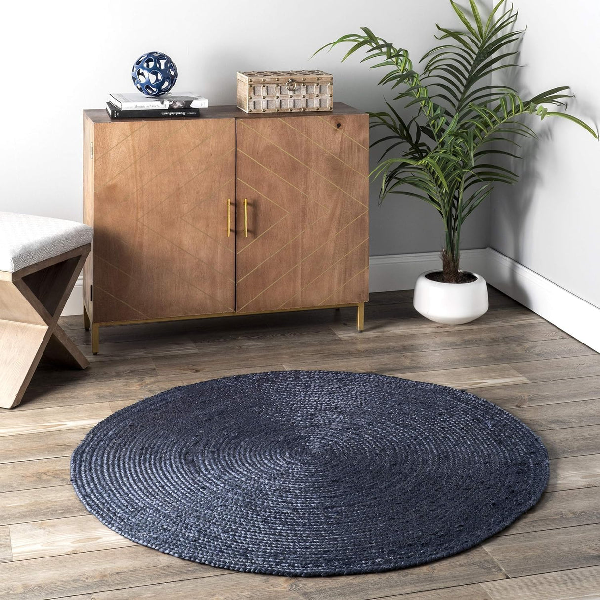 Boho Navy Blue Area Rug – Handwoven Decorative Floor Rug