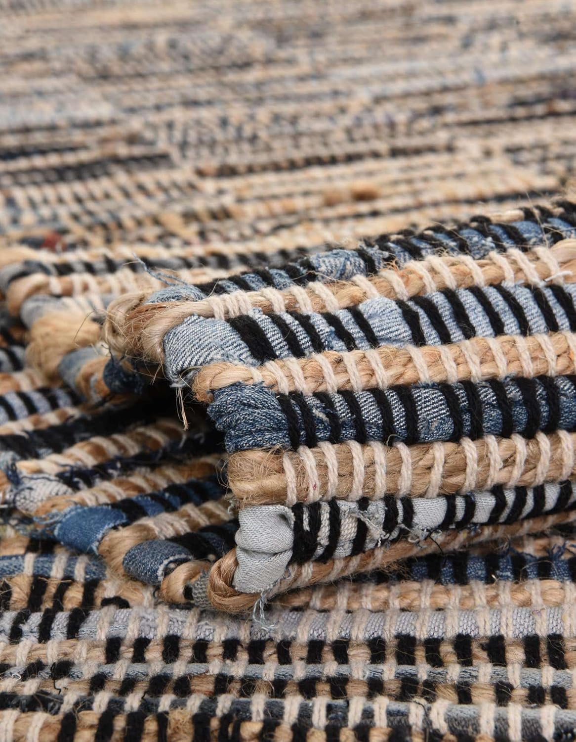 Chindi Jute Collection Area Rug - Checkered ( Table Runner, Dark Gray/Natural)