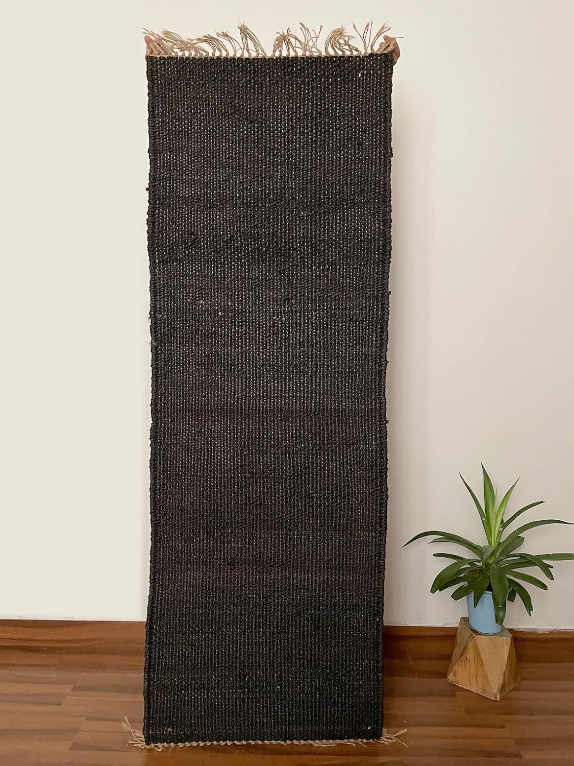 Jute And Cotton Blend Rugs, Traditional Black Footboard entryway Kilim Rug