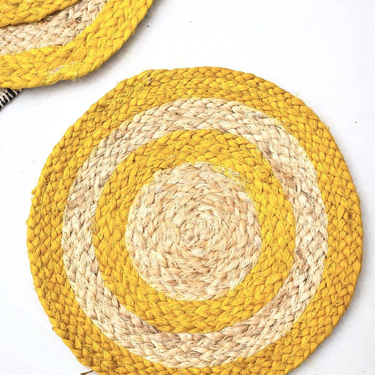 Handmade Braide Beige with Yellow Coaster, Table Top, Place mats