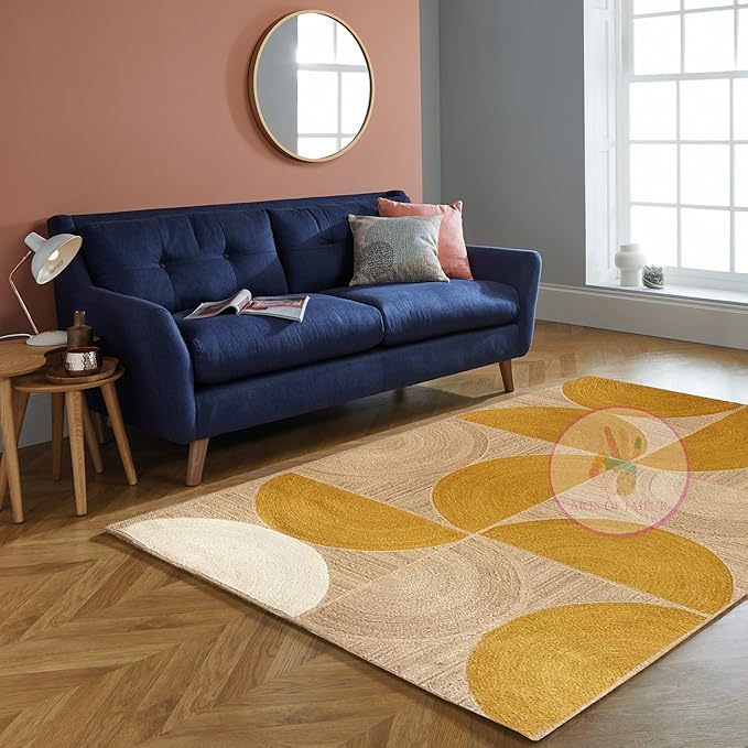 Handwoven Natural Jute Rug – Indian Geometric Area Carpet for Indoor Spaces