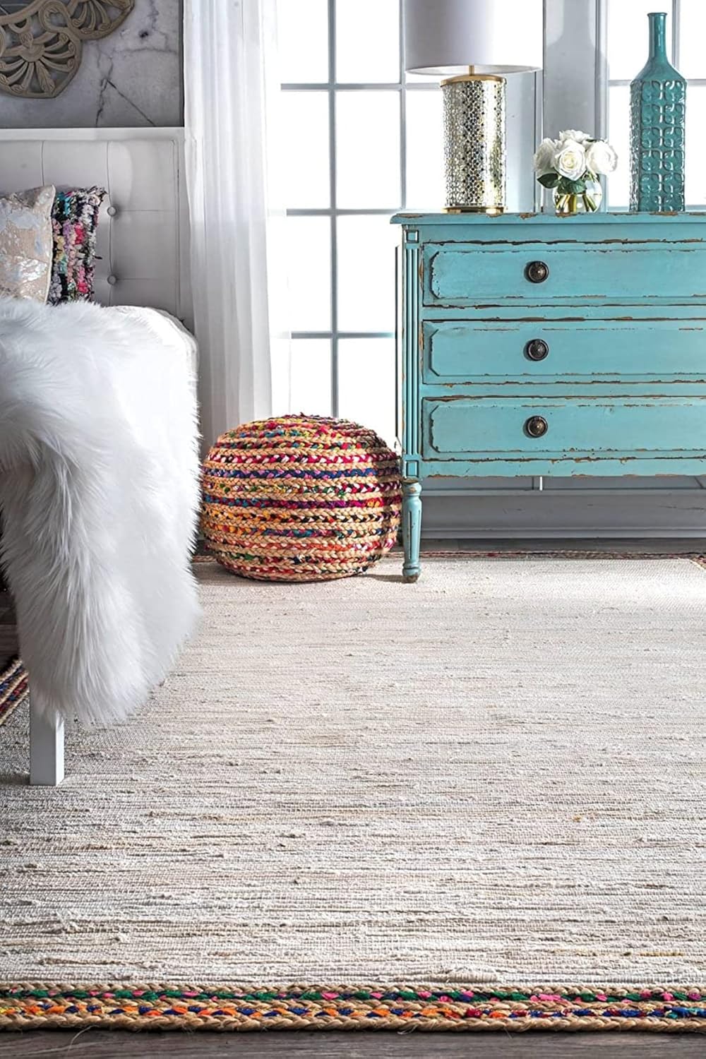 Indian Hand Woven Ivory Off White Jute-Cotton Mix Rugs