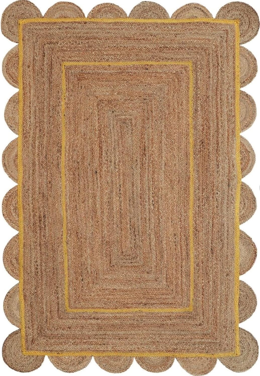 Scalloped Edge Jute Rug with Natural Border – Eco-Friendly Home Rug