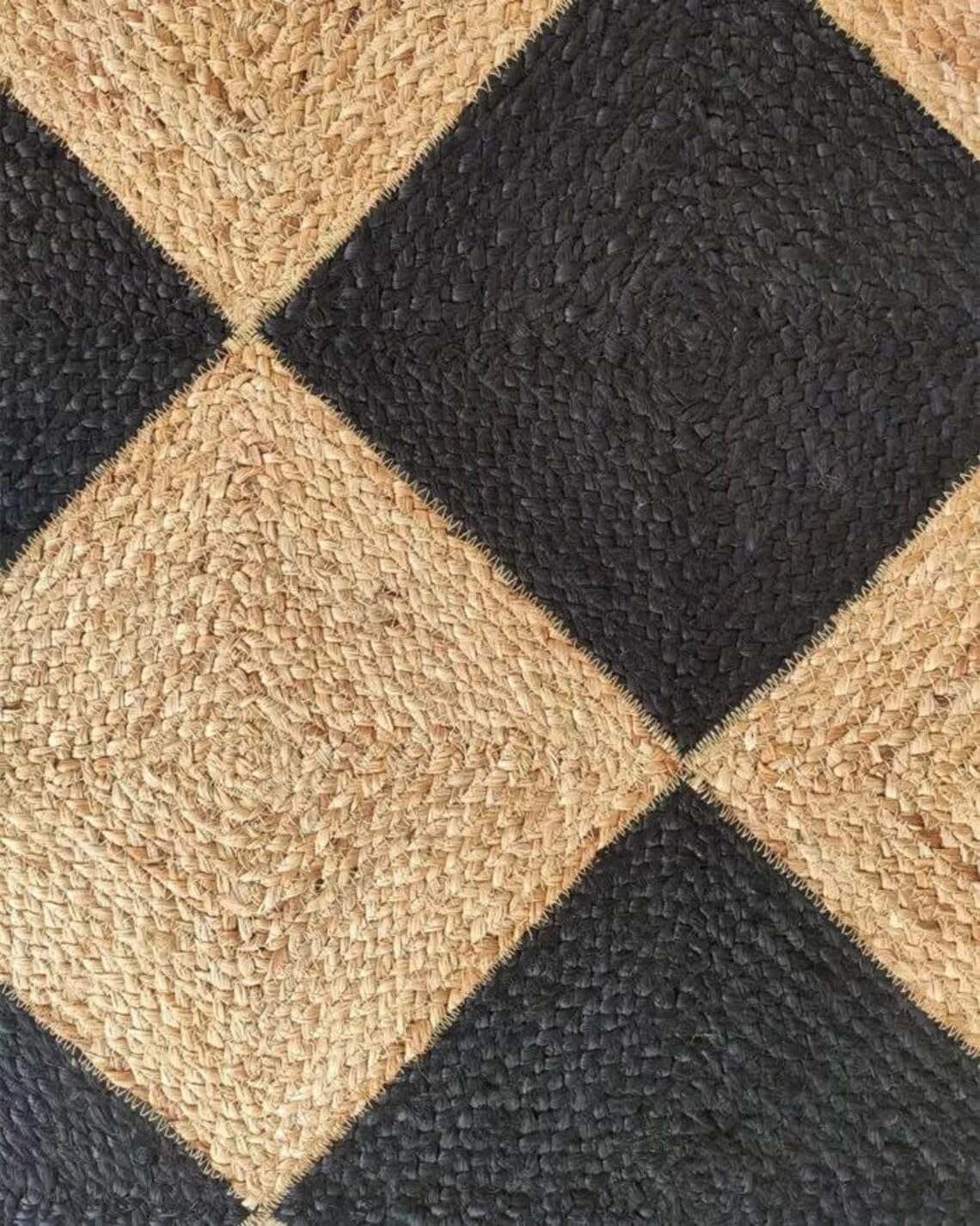 Diamond Pattern Hand Braided Natural Jute Rug – Indian Handmade Floor Decor