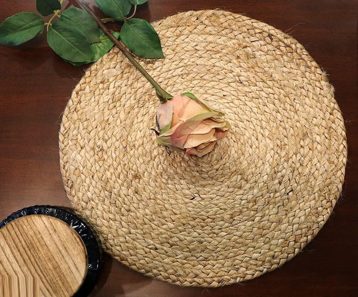 Round Braided Placemats,Handmade Braide Natural Jute Inside Coaster