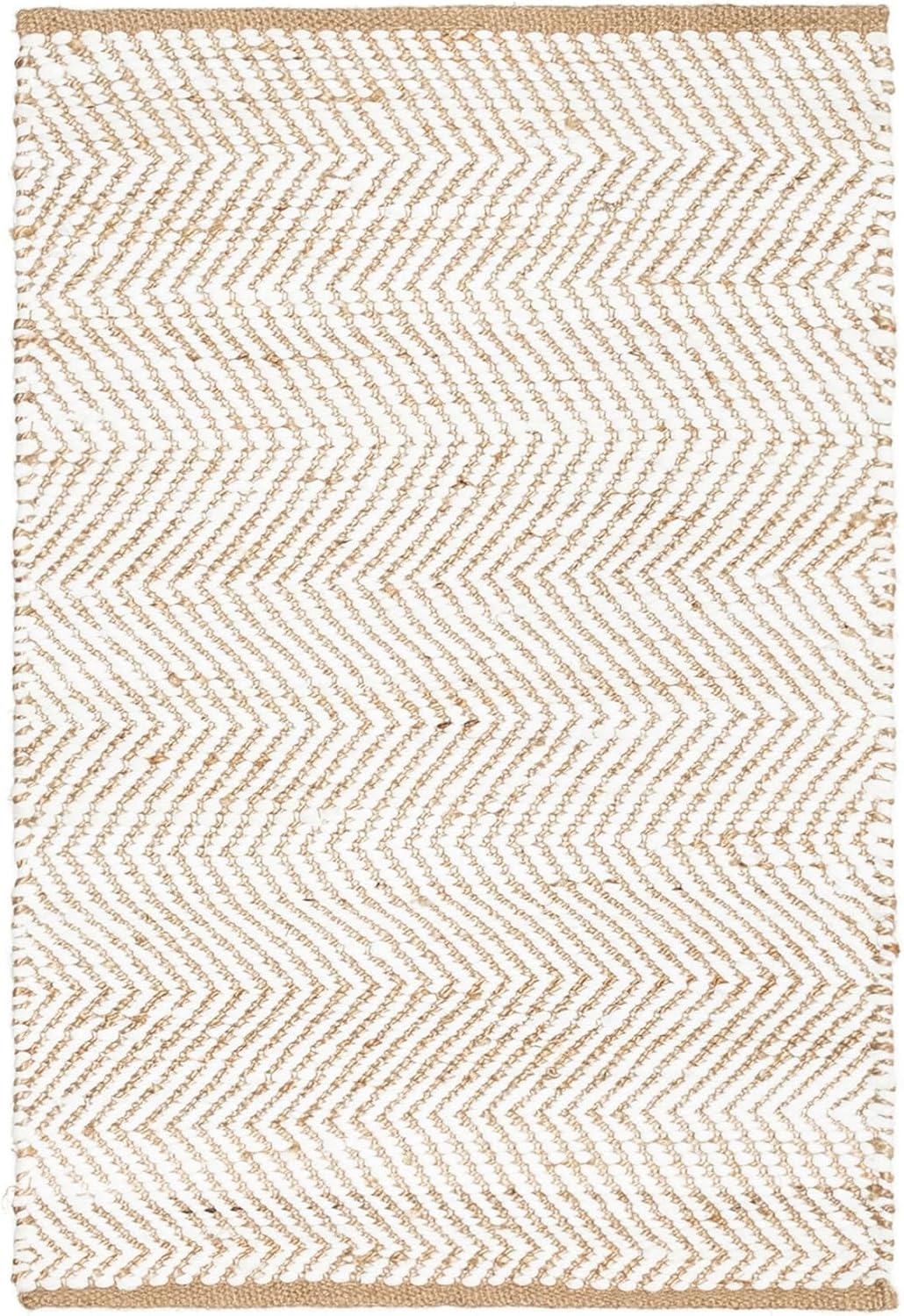 Handwoven Natural Jute and White Cotton jig Jak Design Rug,Eco-Friendly Rugs