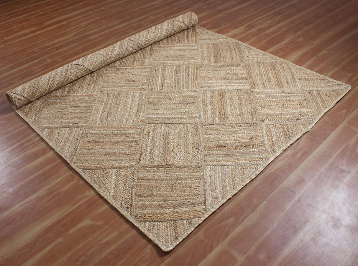 Unique Geometric Jute Rug – Handcrafted Natural Fiber Rug for Modern Spaces