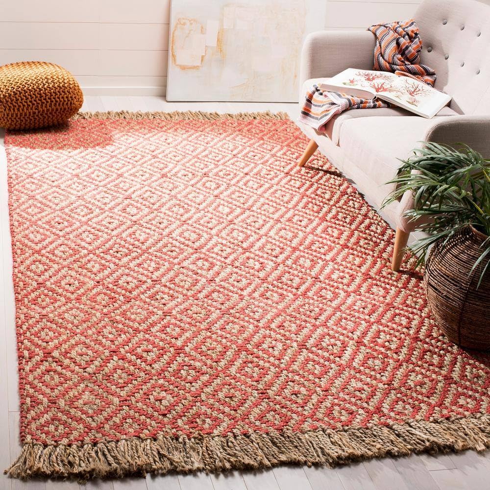 Hemp Area Rugs,Natural Fiber Indian Hand Woven Fuchsia Rug