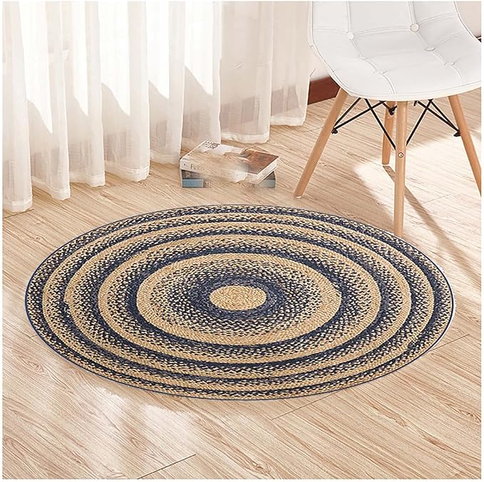 Indoor-Outdoor Round Braided Jute Rug – Modern Farmhouse Natural Fiber Rug