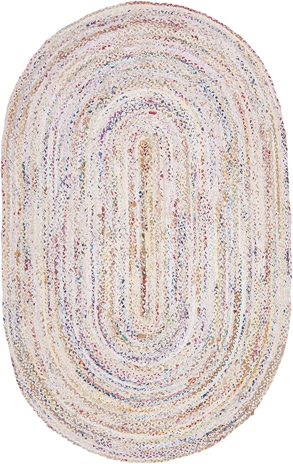 Braided White Ivory Chindi Cotton Area Rug