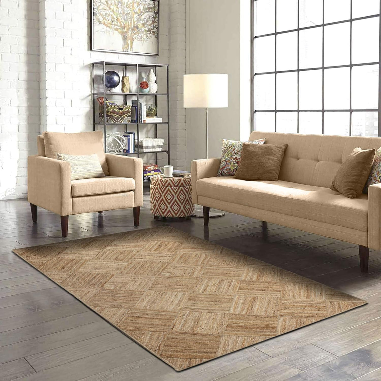 Unique Geometric Jute Rug – Handcrafted Natural Fiber Rug for Modern Spaces