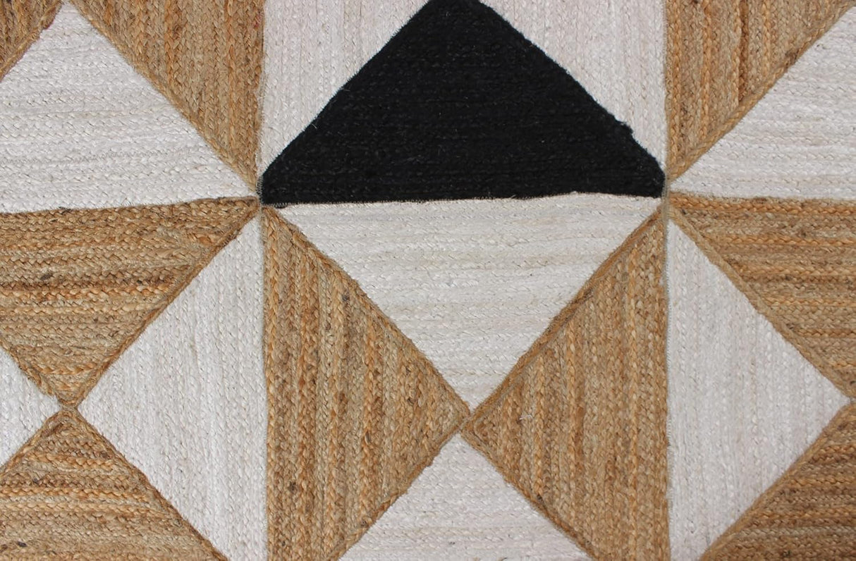 Beige and Black Indian Rug – Hand-Woven Geometric Area Rug for Living Room