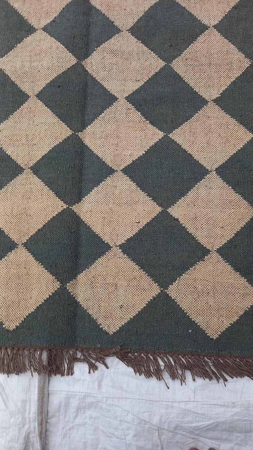 Dhurrie Rugs,Checkerboard Rug Blue White Rug Ecofriendly Area Rug, Bedside Area Rug