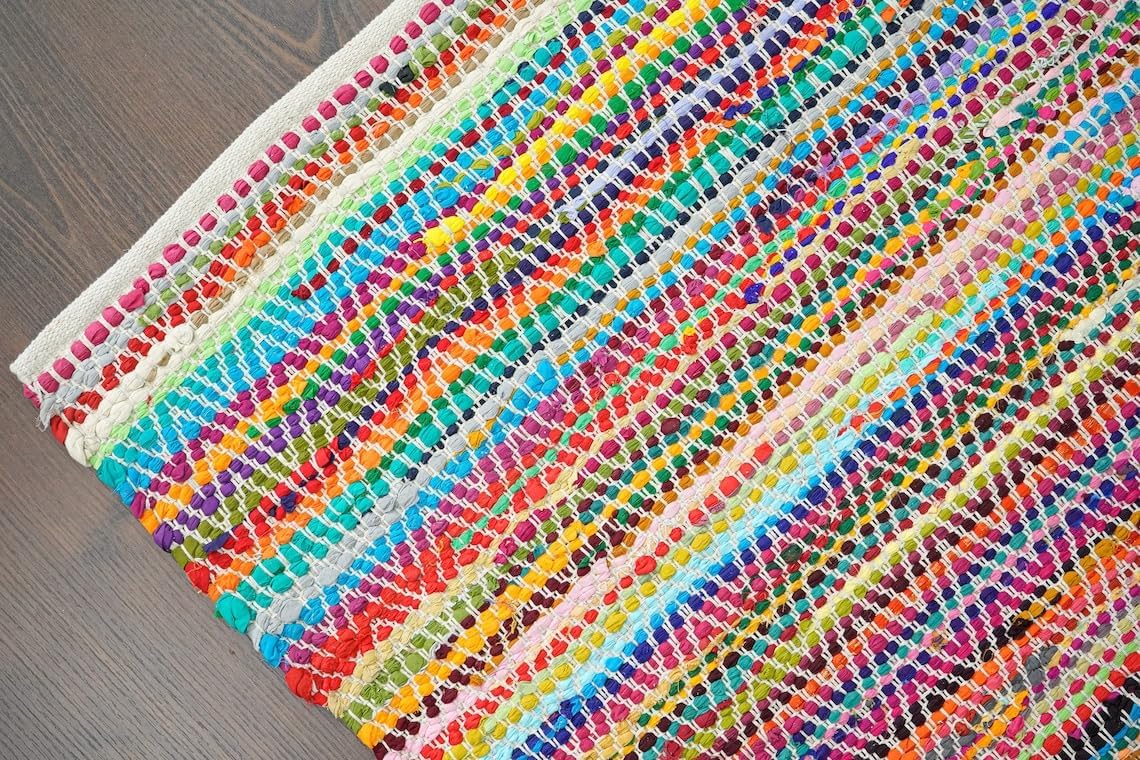 Multi Chindi Rug Handmade Indian Recycled Eco Friendly Decor For Home