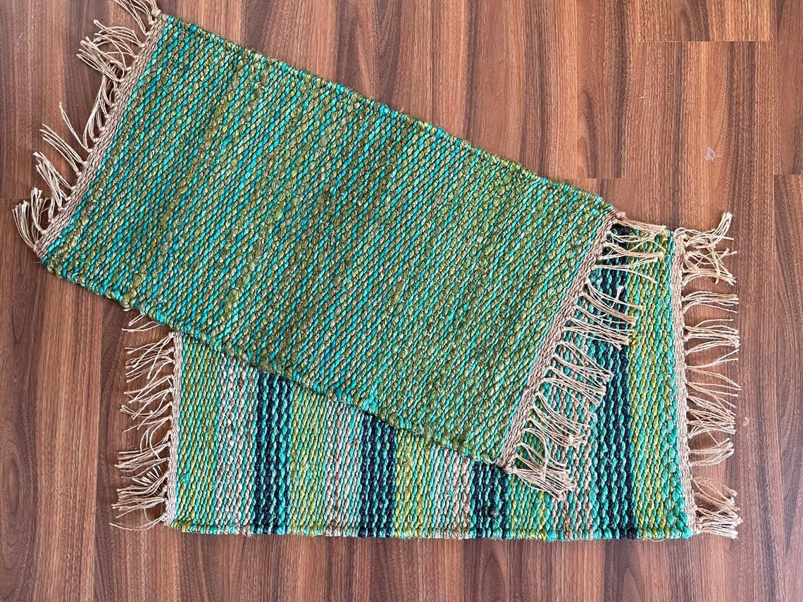 Set of 2 Pics 100% Hemp Handmade for Door Mat, Balcony, Bath, Kitchen, Gift, Indian Traditional Hemp Rugs