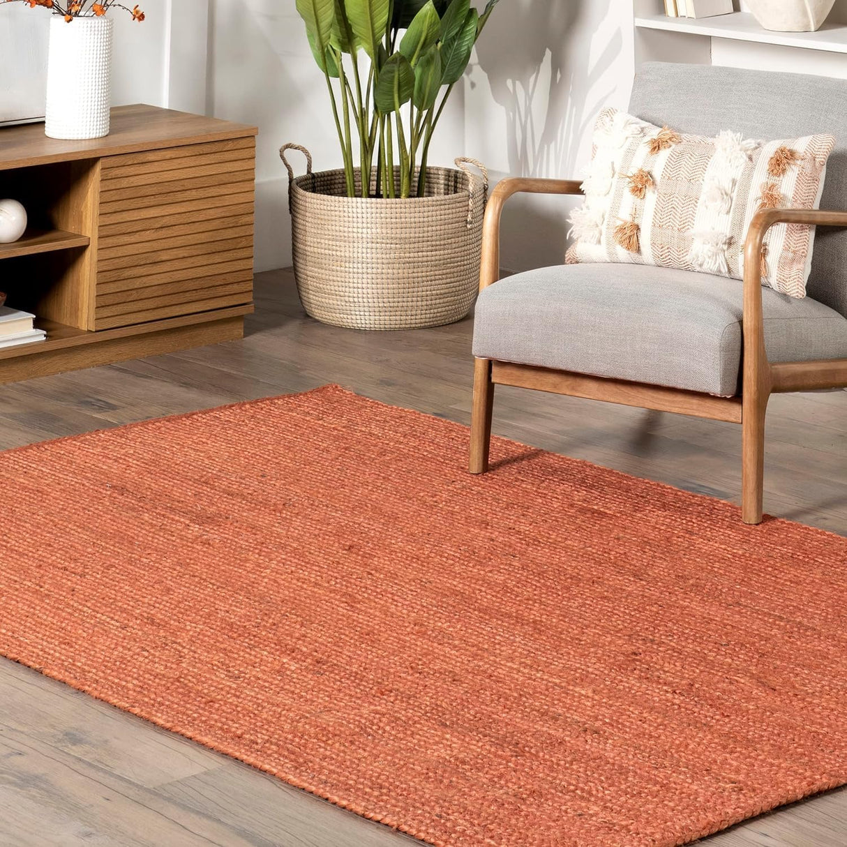 Hand-Woven Area Rug – Rustic Handmade Rug in Rust Color
