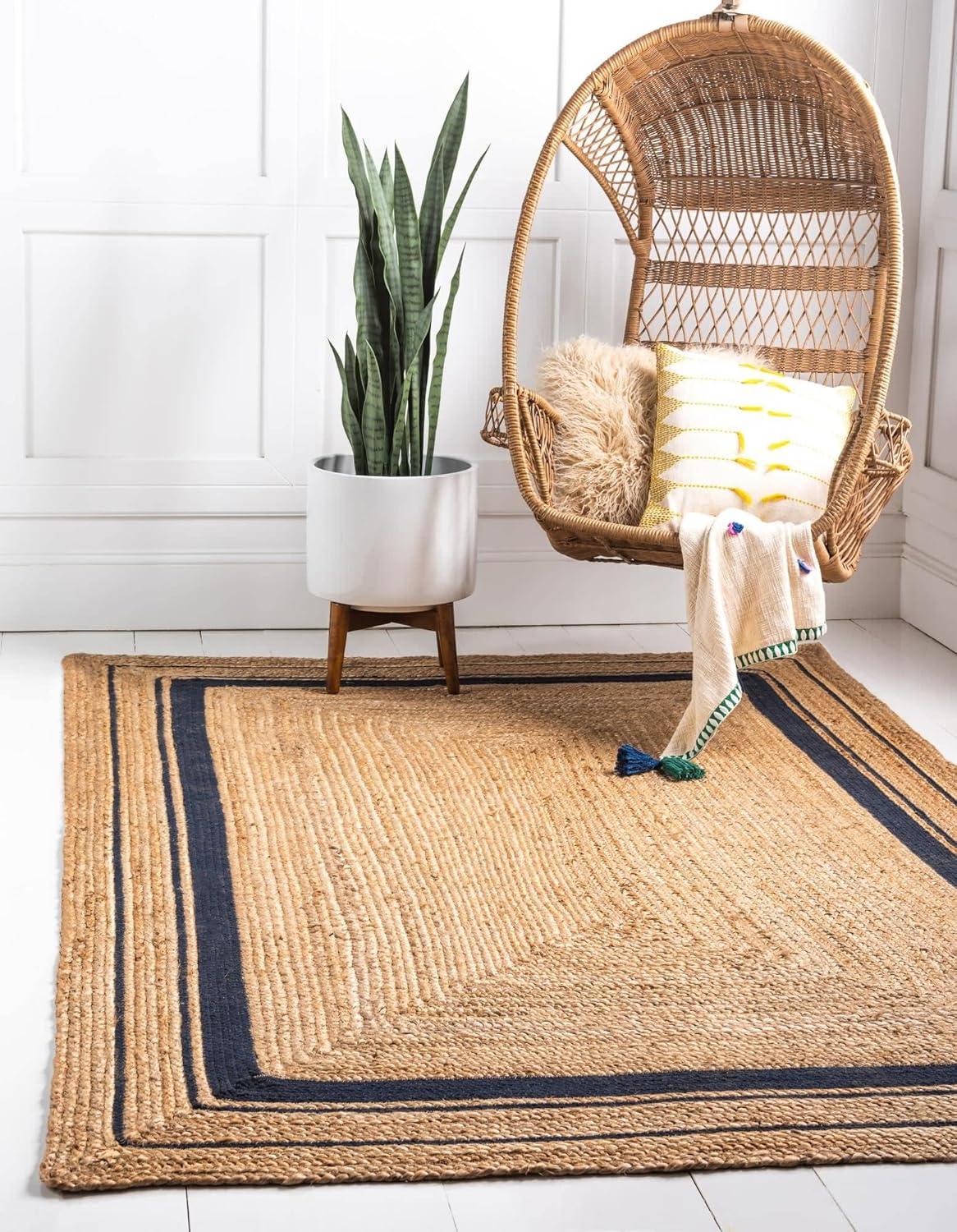 Bohemian Natural Fiber Rug – Rikki Design with Braided Border