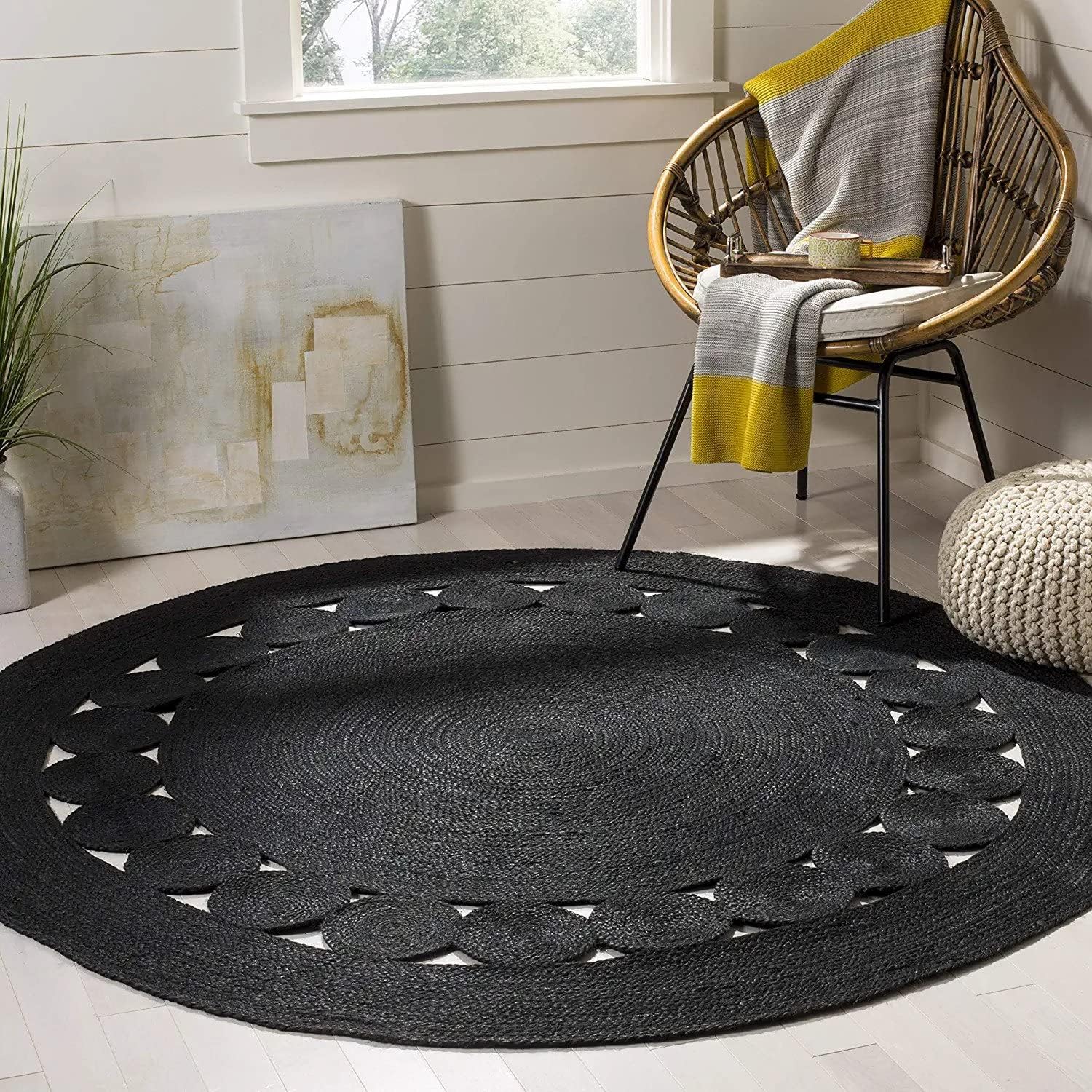 Round Hand Braided Jute Rug – Natural Fiber Carpet for Living Room & Bedroom