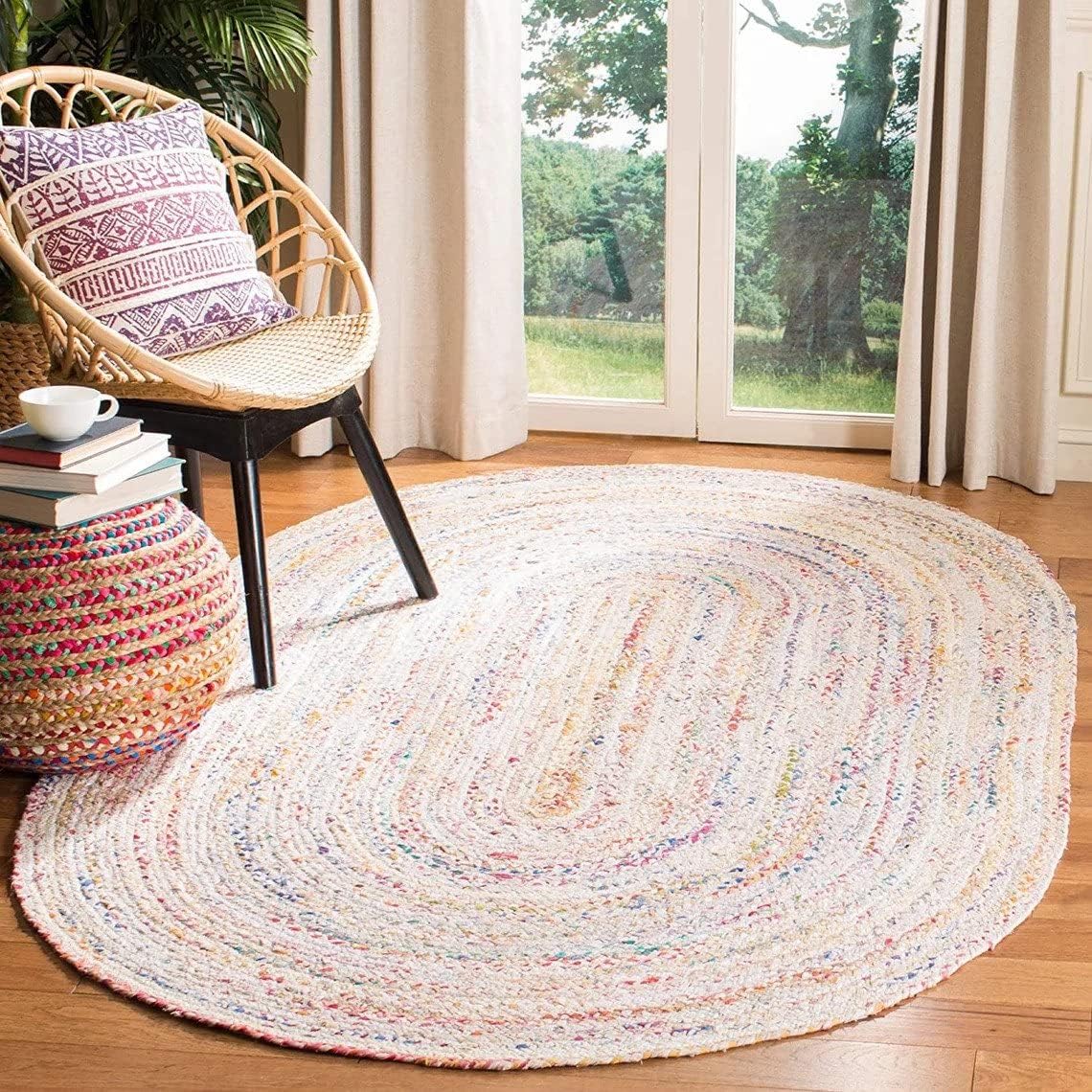 Braided White Ivory Chindi Cotton Area Rug