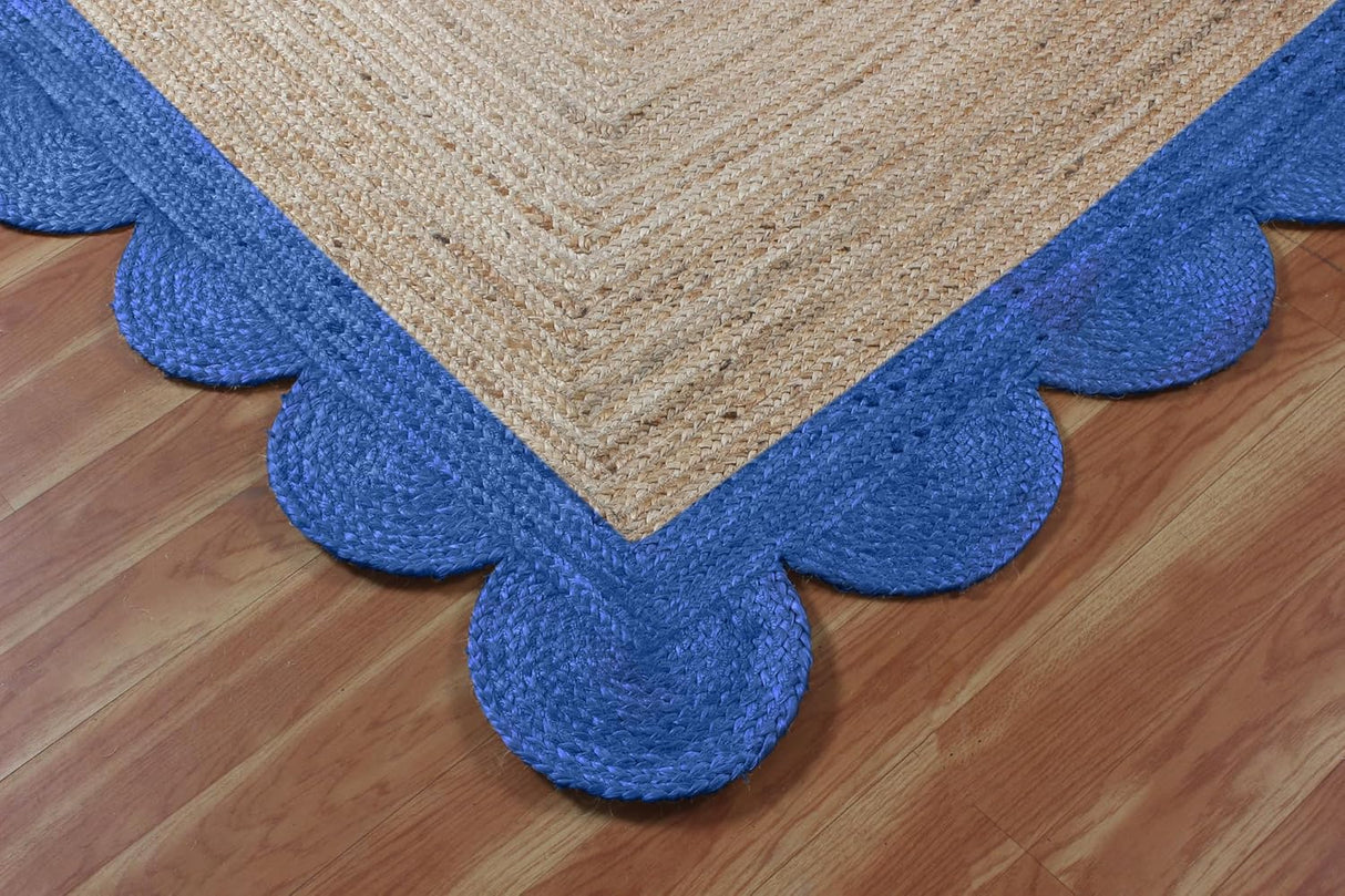 Black Border Jute Rug – Hand-Braided Scalloped Rug for Patio or Living Room