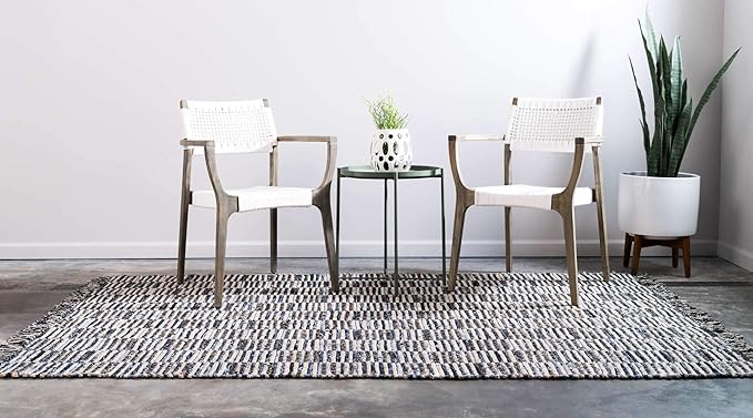 Chindi Jute Collection Hand Woven Natural Fibers Blue Area Rug