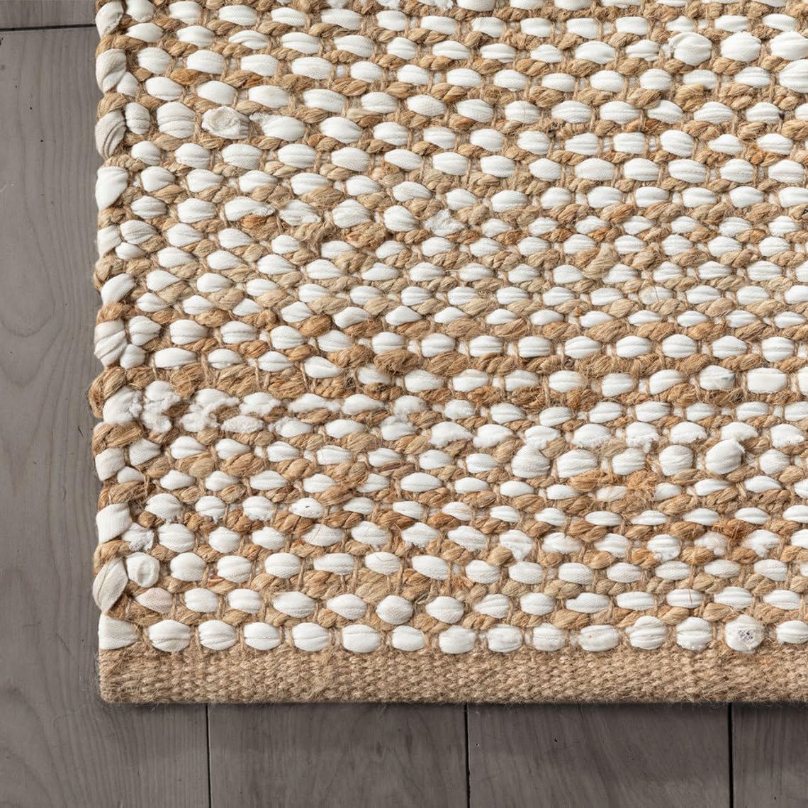 Handwoven Natural Jute and White Cotton jig Jak Design Rug,Eco-Friendly Rugs