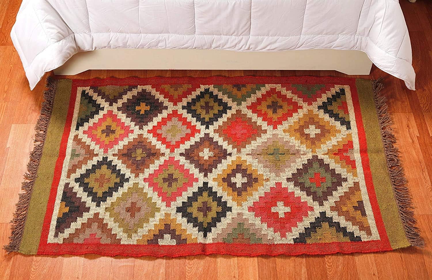 Kilim Area Rug,Indian Traditional Weaver Tribal Wool Jute Rug