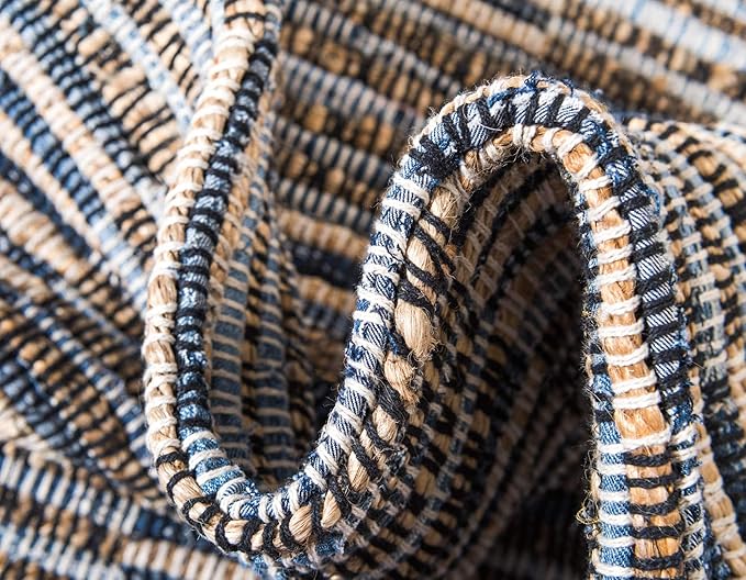 Chindi Jute Collection Hand Woven Natural Fibers Blue Area Rug