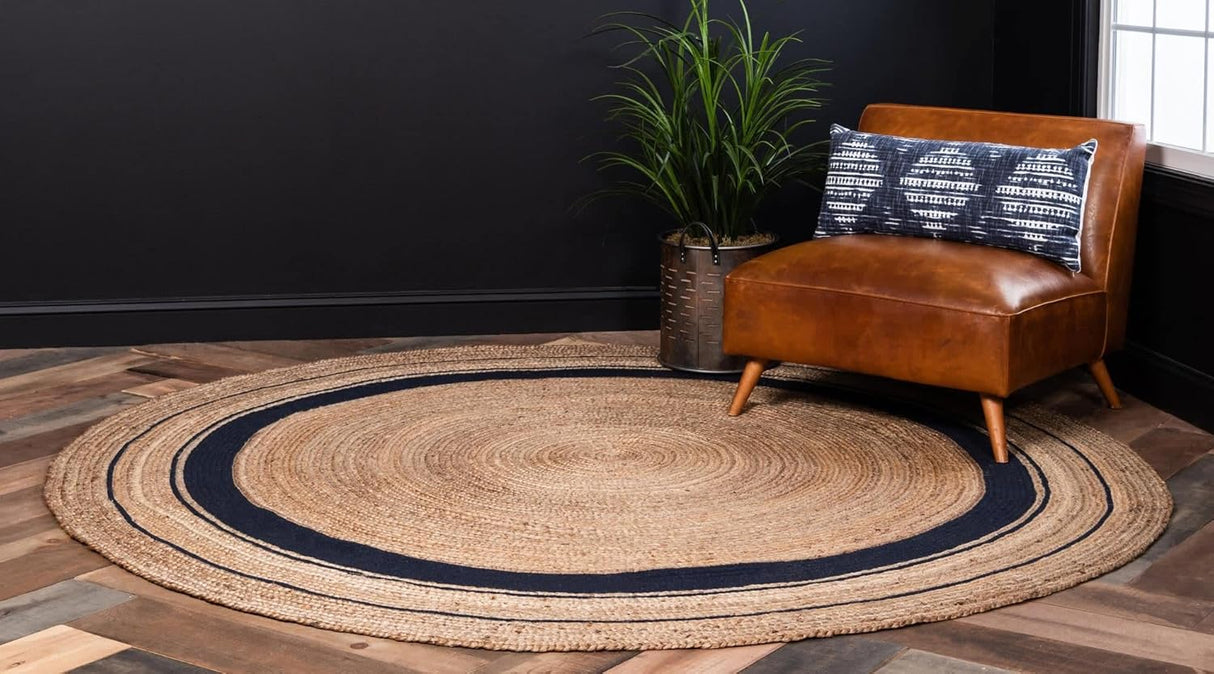 Bohemian Natural Fiber Rug – Rikki Design with Braided Border