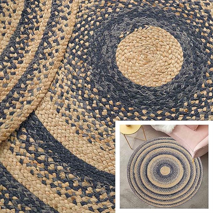 Indoor-Outdoor Round Braided Jute Rug – Modern Farmhouse Natural Fiber Rug