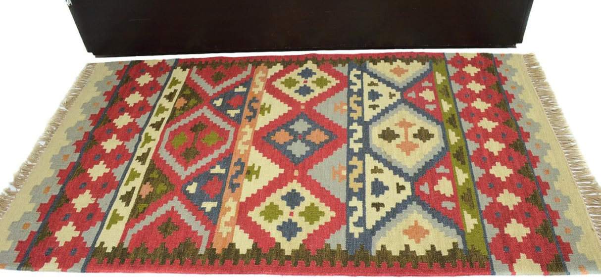 Turkish Kilim Rugs, Multi Color Cotton and Wool Handwoven Rug