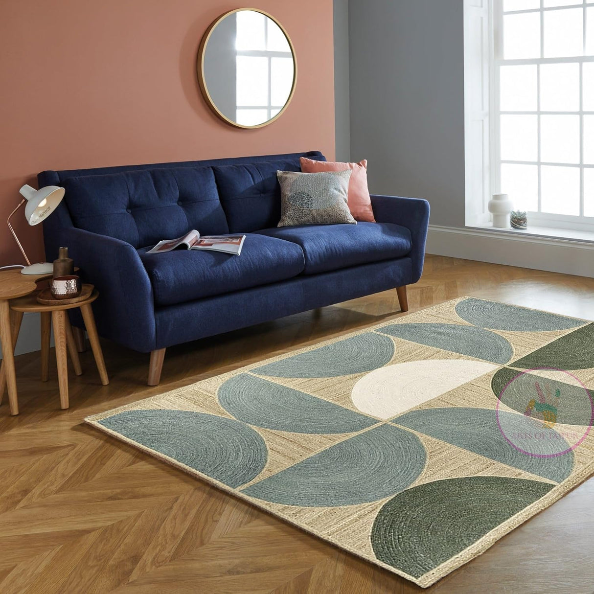 Handwoven Natural Jute Rug – Indian Geometric Area Carpet for Indoor Spaces