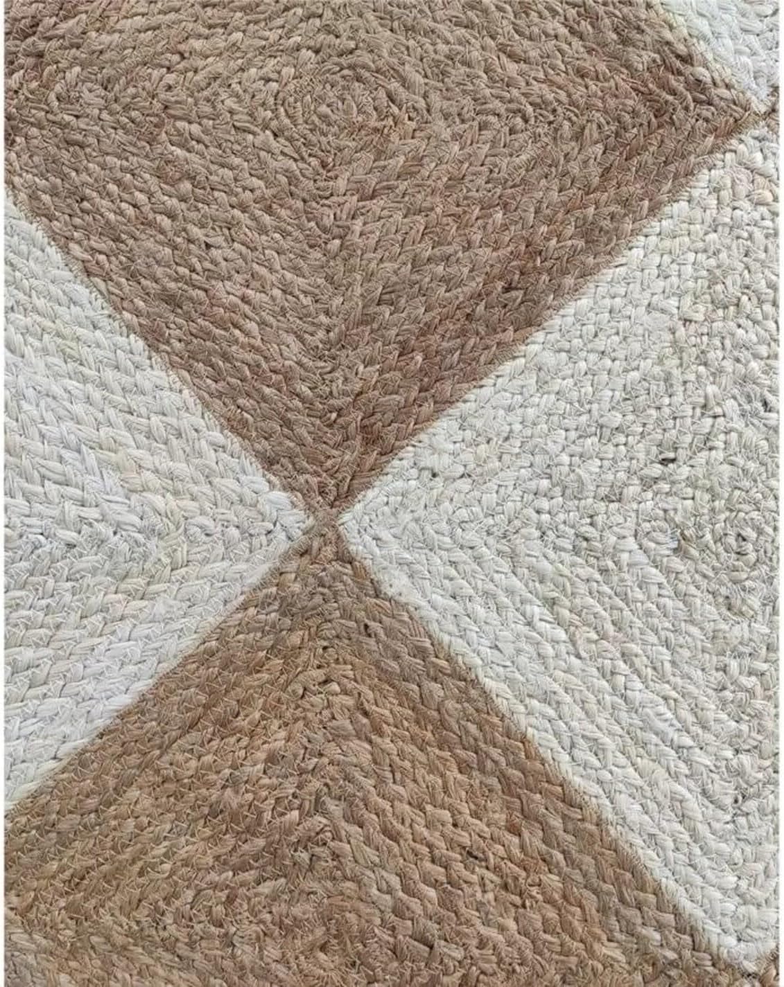 Diamond Pattern Hand Braided Natural Jute Rug – Indian Handmade Floor Decor