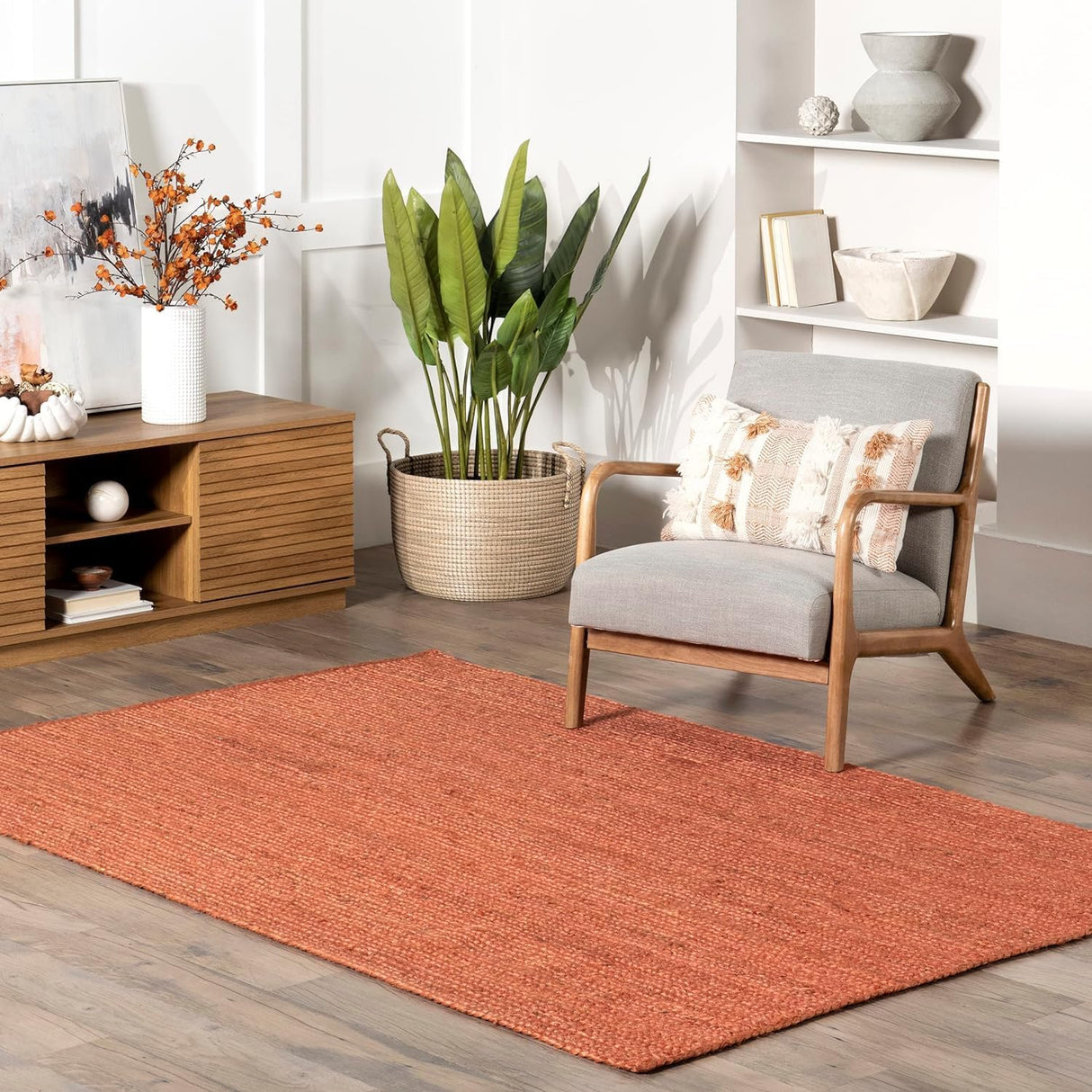 Hand-Woven Area Rug – Rustic Handmade Rug in Rust Color