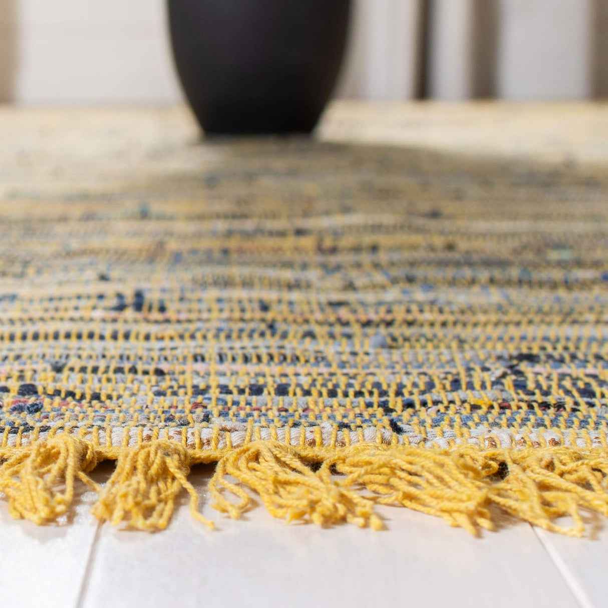 Handmade Boho Stripe Washable Yellow/Multi Cotton Rugs For Living Room