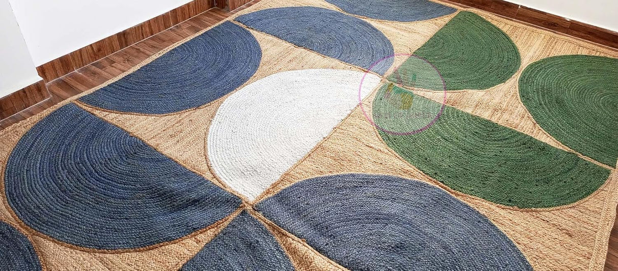 Handwoven Natural Jute Rug – Indian Geometric Area Carpet for Indoor Spaces