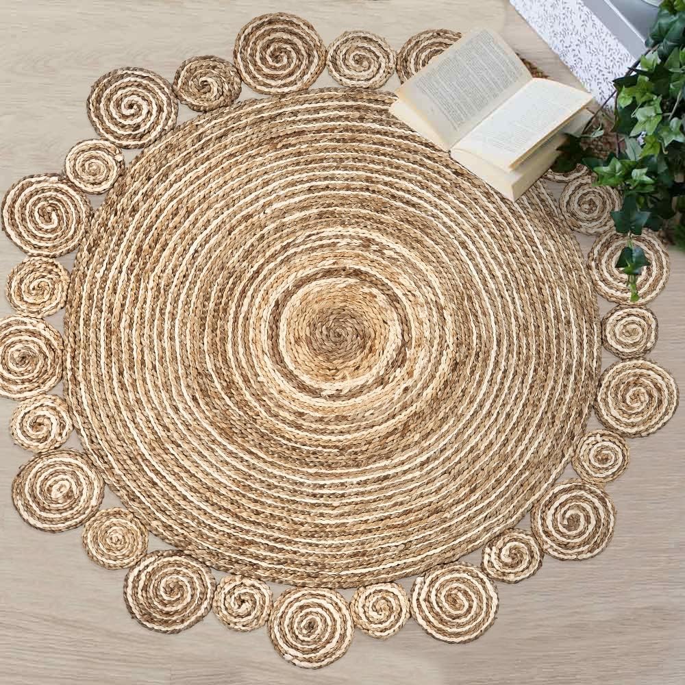 Handwoven Spiral Jute Rug – Bleached & Natural Tones for Boho or Coastal Décor