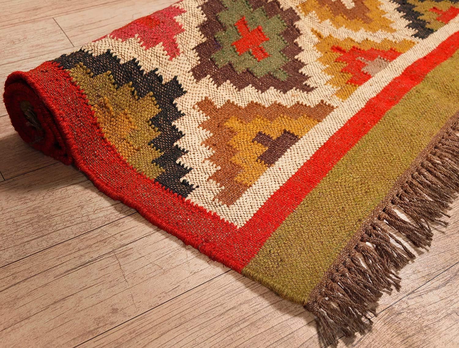 Kilim Area Rug,Indian Traditional Weaver Tribal Wool Jute Rug