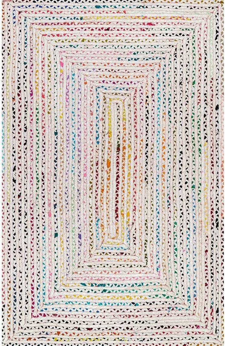 Braided White Ivory Chindi Cotton Area Rug