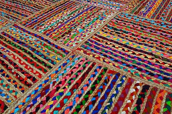 Handwoven Cotton-Jute Area Rug, Natural Bedroom, Floor Carpet, Dining Room Table Rug