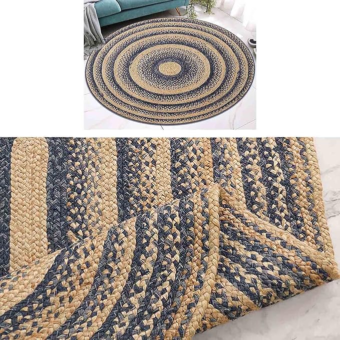 Indoor-Outdoor Round Braided Jute Rug – Modern Farmhouse Natural Fiber Rug