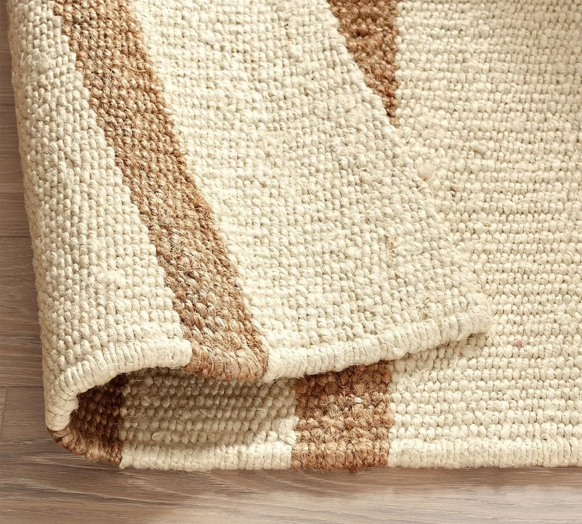 Premium White and Natural Jute Flat Weave Scandinavian Jute Rug,Hemp Area Rugs