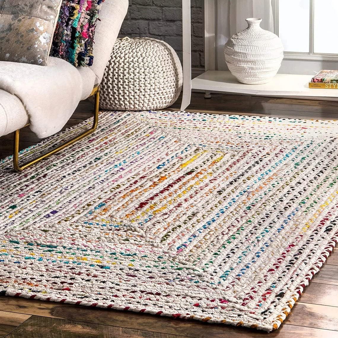 Braided White Ivory Chindi Cotton Area Rug