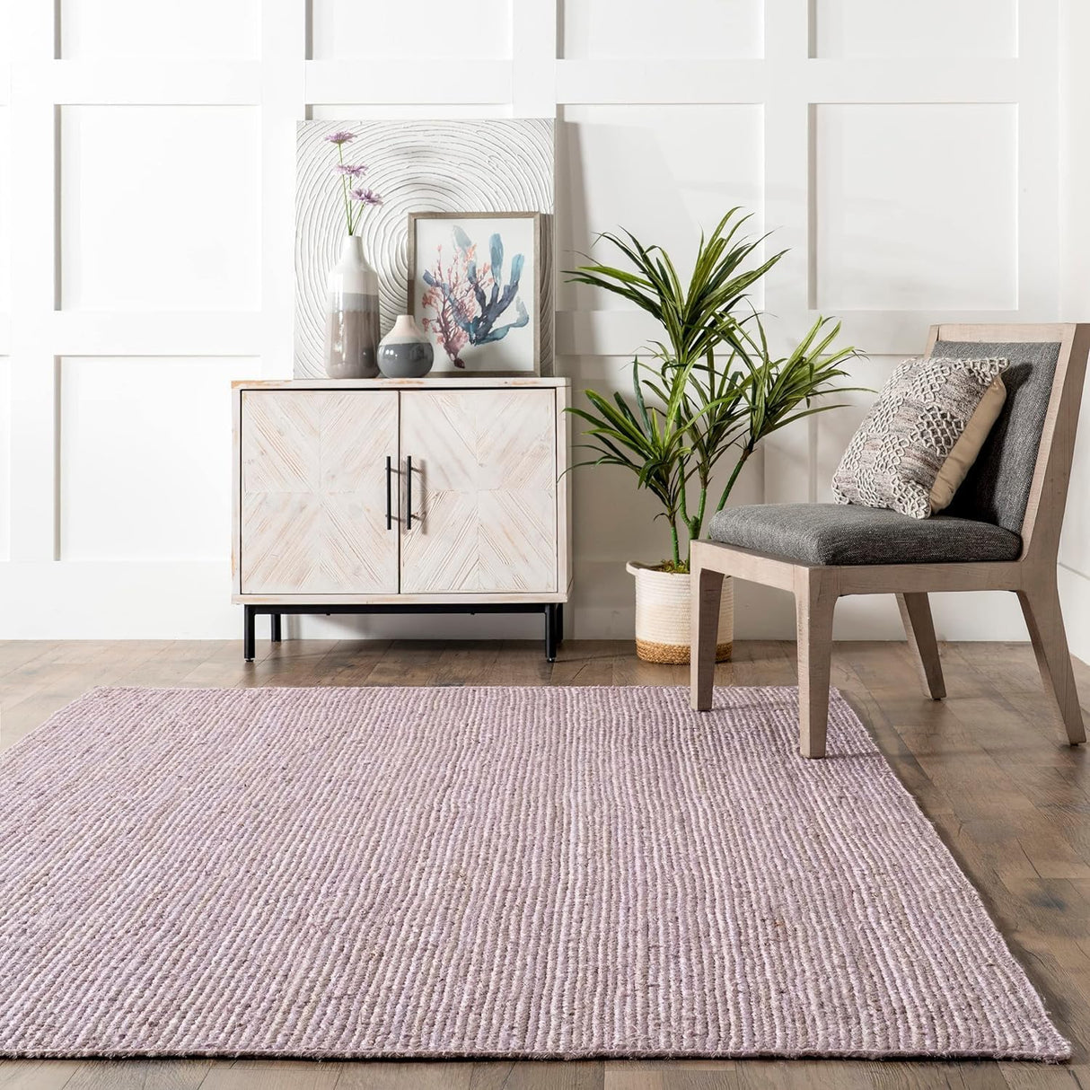 Light Purple Natural Jute Rug – Hand-Woven Eco-Friendly Floor Rug